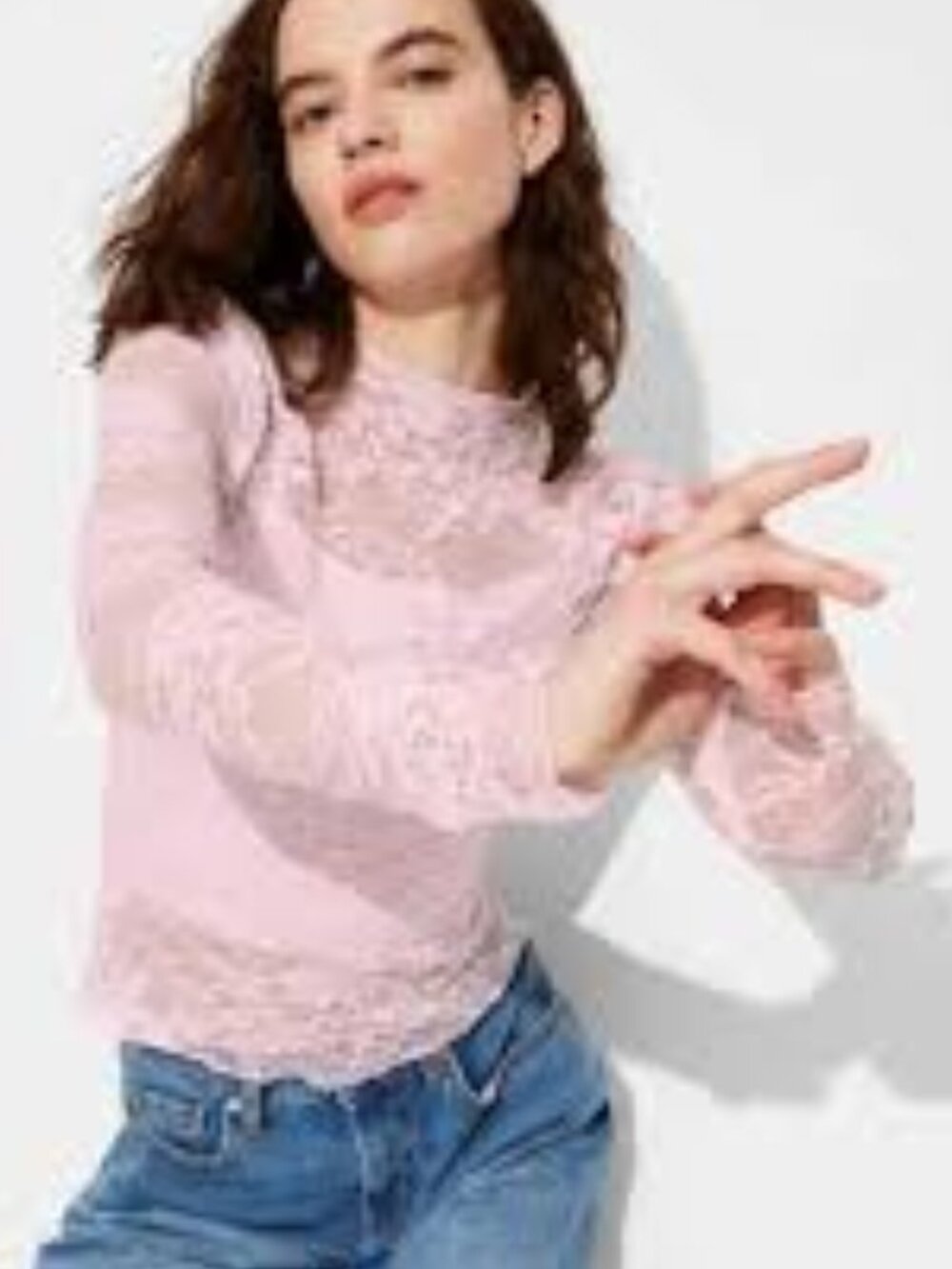 Pink lace long sleeve top with sequins